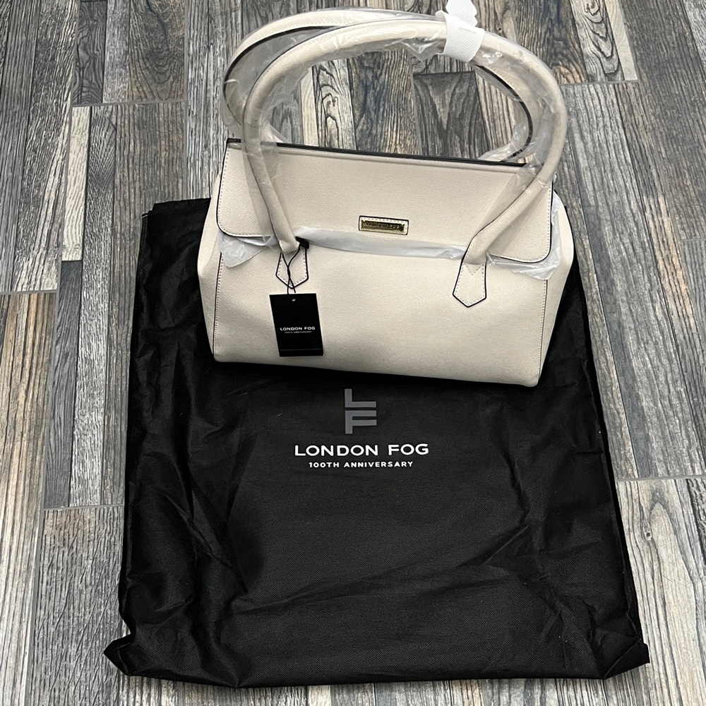 🔥🔥 “NWT” LONDON FOG Maille Tote Bag Purse 100th Anniversary Cream Caviar Emboss